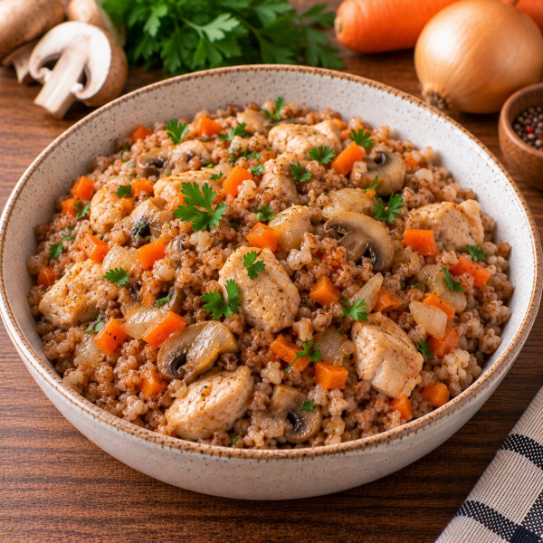 Гречка с мясом и овощами