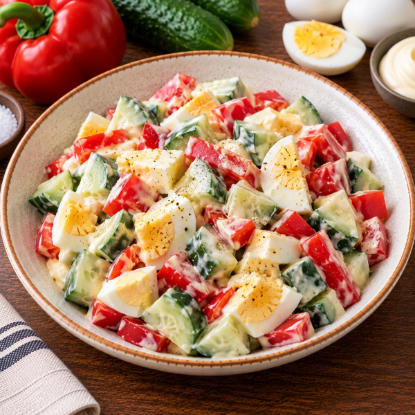 Салат овощной с яйцом и майонезом