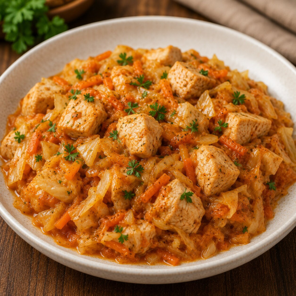 Тушеная куриная грудка с капустой