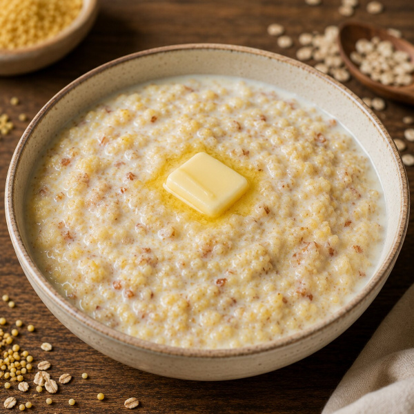 Пшенная каша с отрубями и маслом на молоке