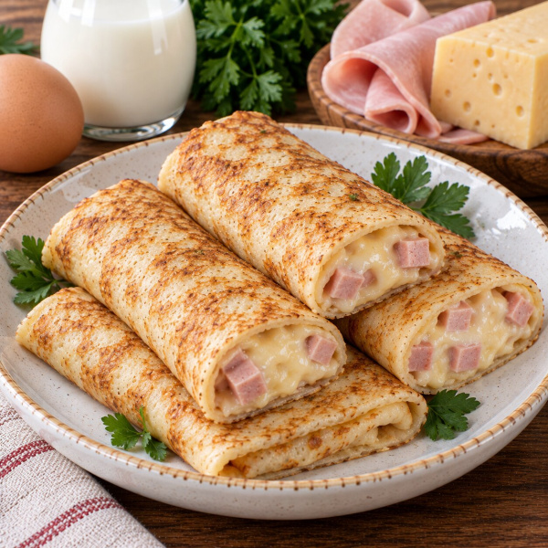 Блинчики с колбасой и сыром