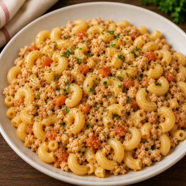 Макароны с куриным фаршем