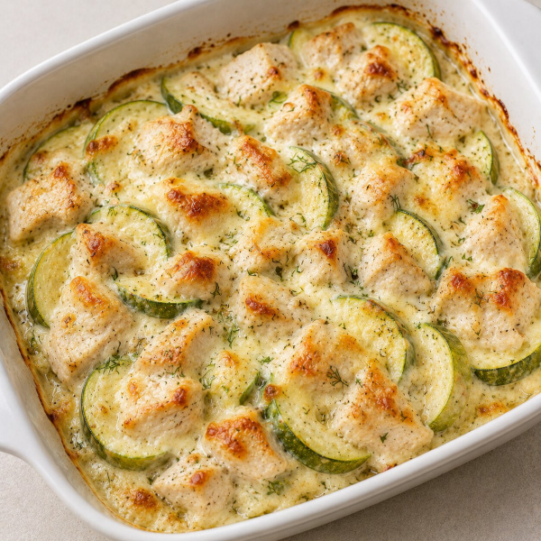 Кабачок с курицей запеченный