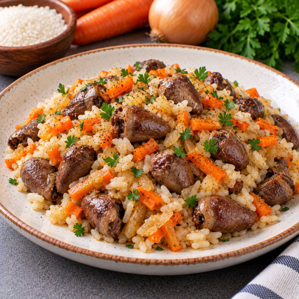 Куриные сердца с рисом
