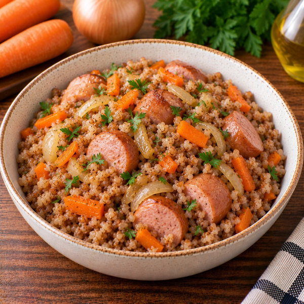 Гречка с сардельками