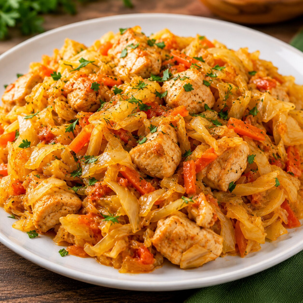 Капуста тушеная с курицей