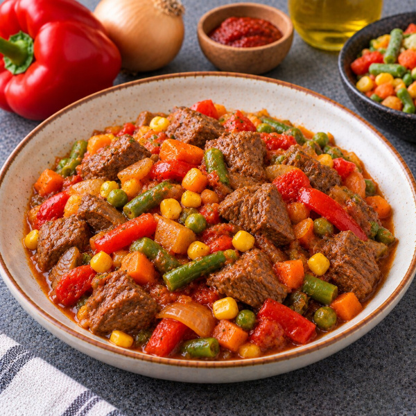 Говядина тушеная с овощами (мексиканской смесью)