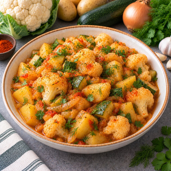 Цветная капуста тушёная с картошкой