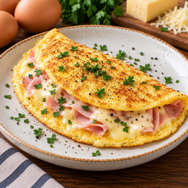 Яичный блинчик с ветчиной и сыром
