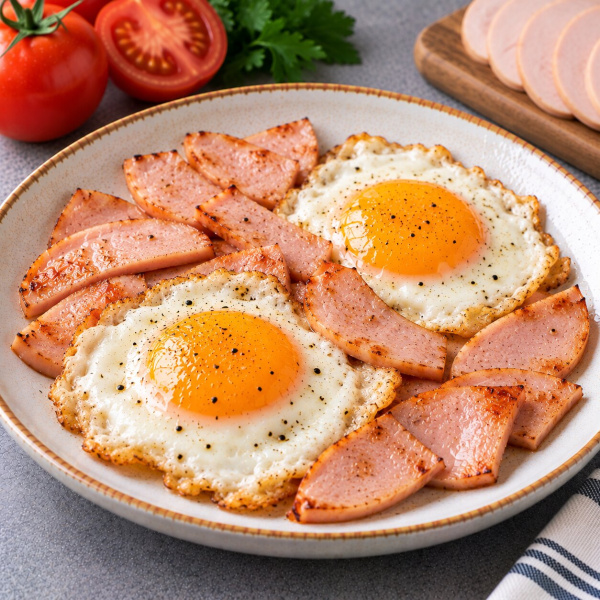Яичница с куриной ветчиной
