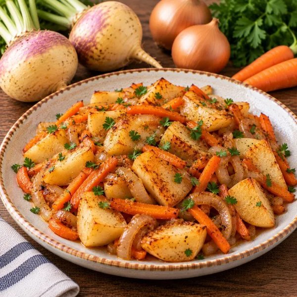 Репа жареная с луком и морковью