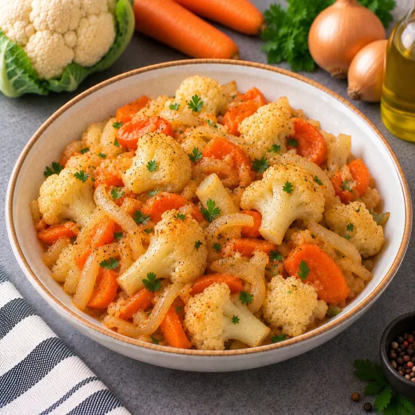 Цветная капуста тушенная с морковью и луком