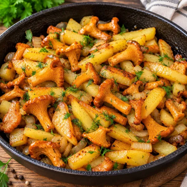 Жареная картошка с лисичками