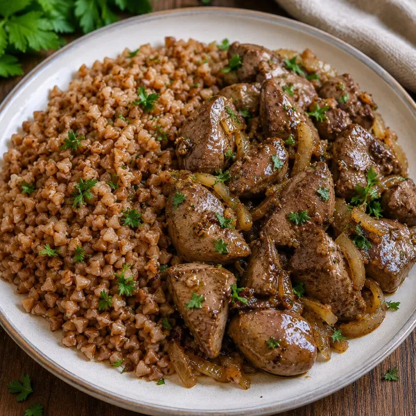 Гречка с куриной печенью