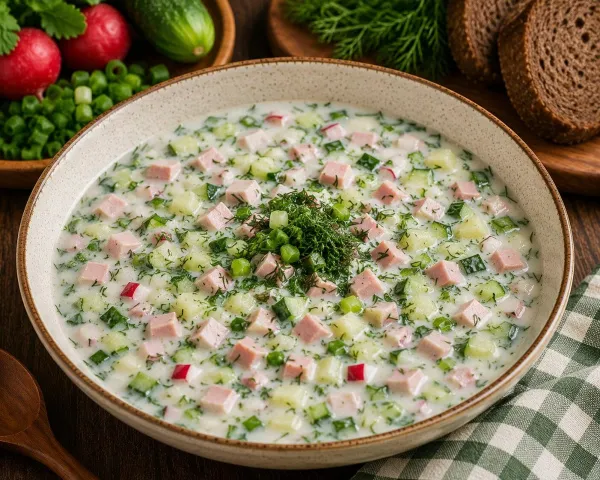 Окрошка на айране с колбасой