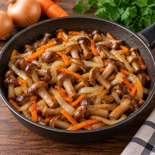 Опята жаренные с луком и морковью
