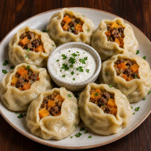 Манты с говядиной и тыквой